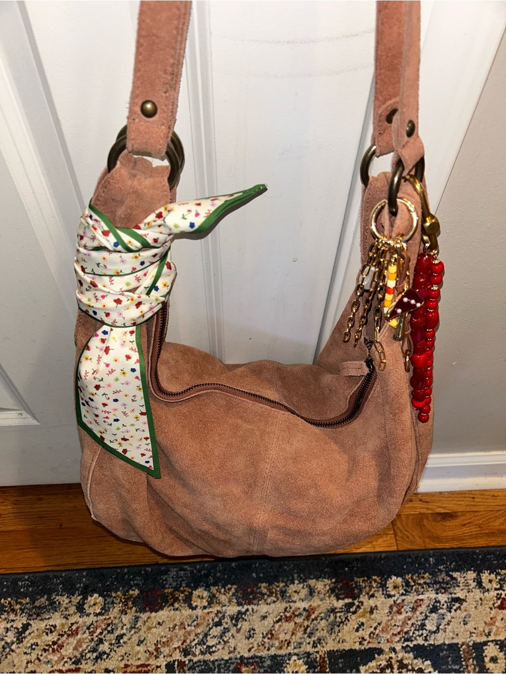 Free People Suede Roma Tote in Rust With 2 FP Bag Charms & Tilly Scarf - Picture 5 of 16